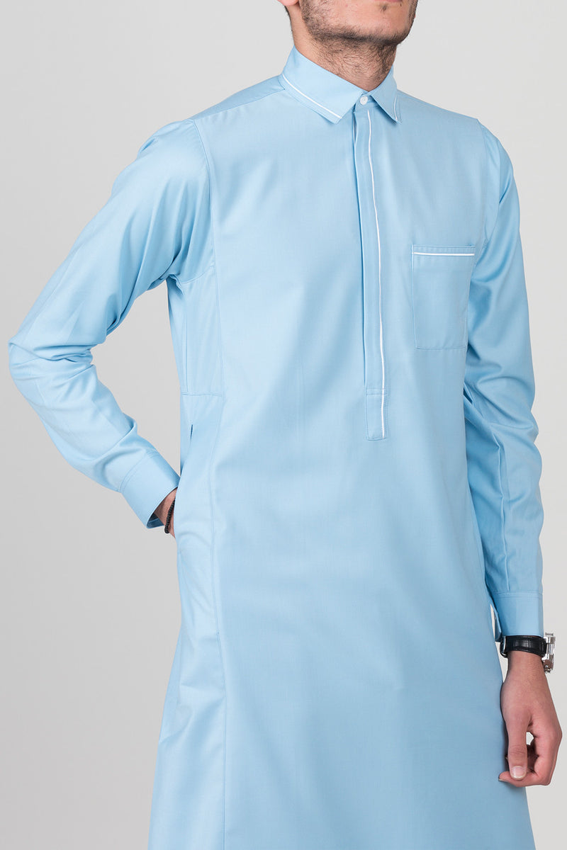 AL FAIZAN Business Standard sky/white designer thobe qamis kandura idishdasha islamic fashion